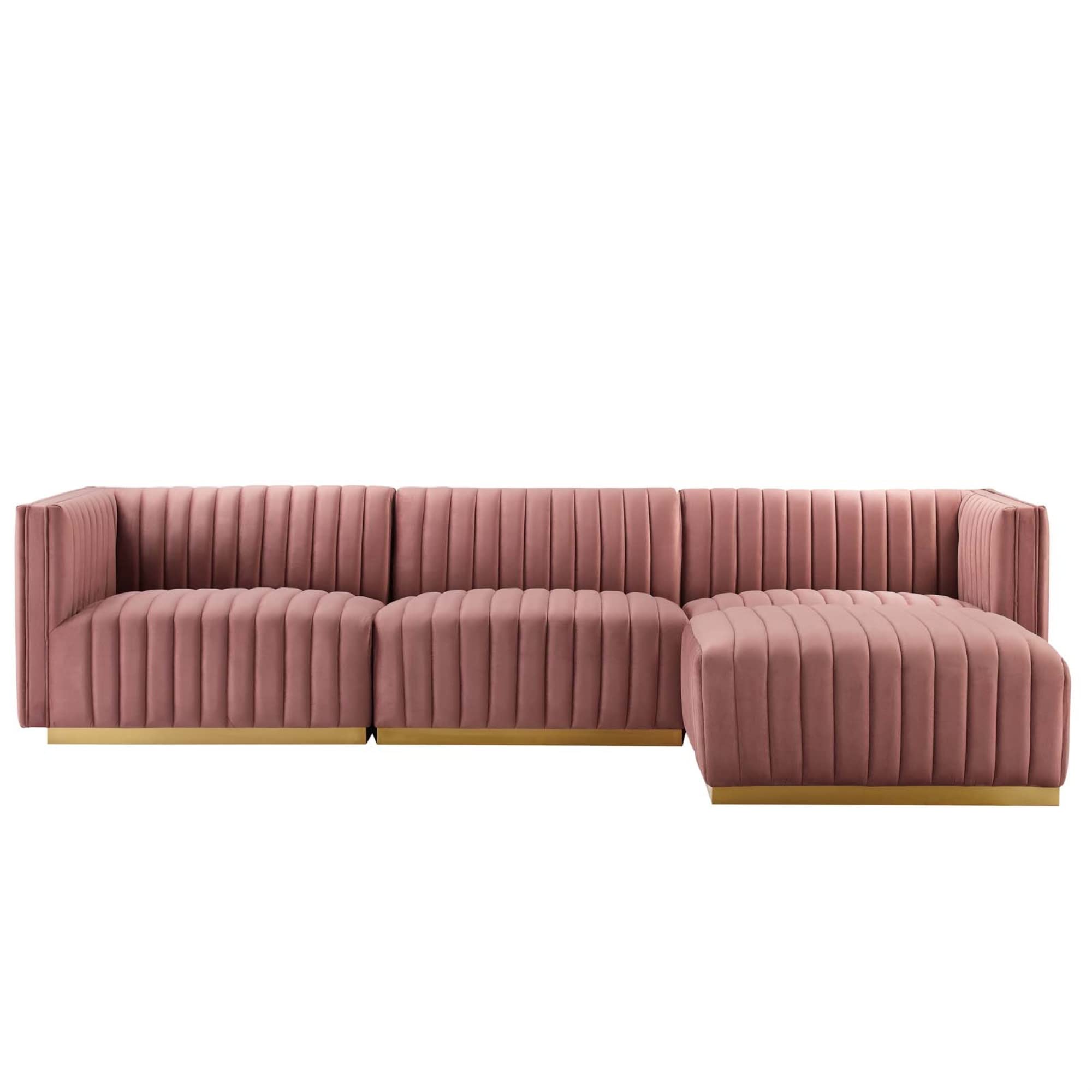 Modway Conjure 4-Piece Velvet And Stainless Steel Sectional - Gold/Dusty Rose
